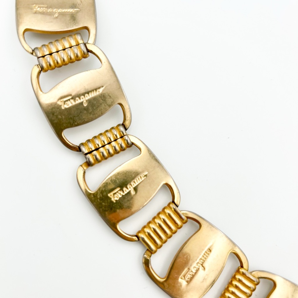 Ferragamo Chain Link Belt Large 36” Gold Tone Logo Boho Luxe Vintage